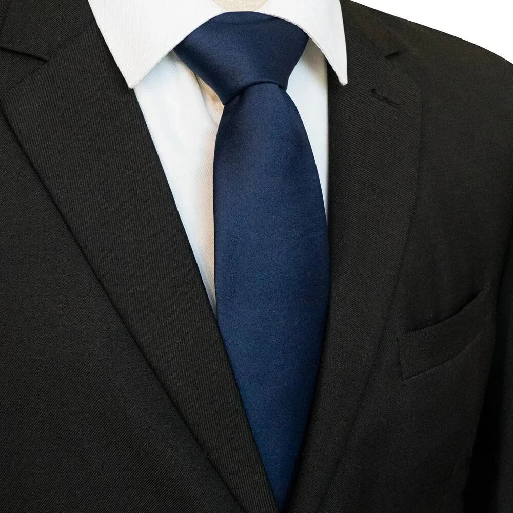 Men's Navy Solid Pure Color Imported Polyester Formal Neck Ties
